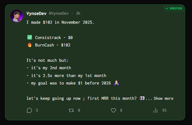 I made $102 in November 2025.

Consistrack $0 🔥 B