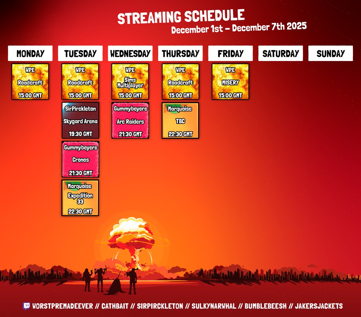 It's a new week, so have a new schedule! Hope to see you all there!