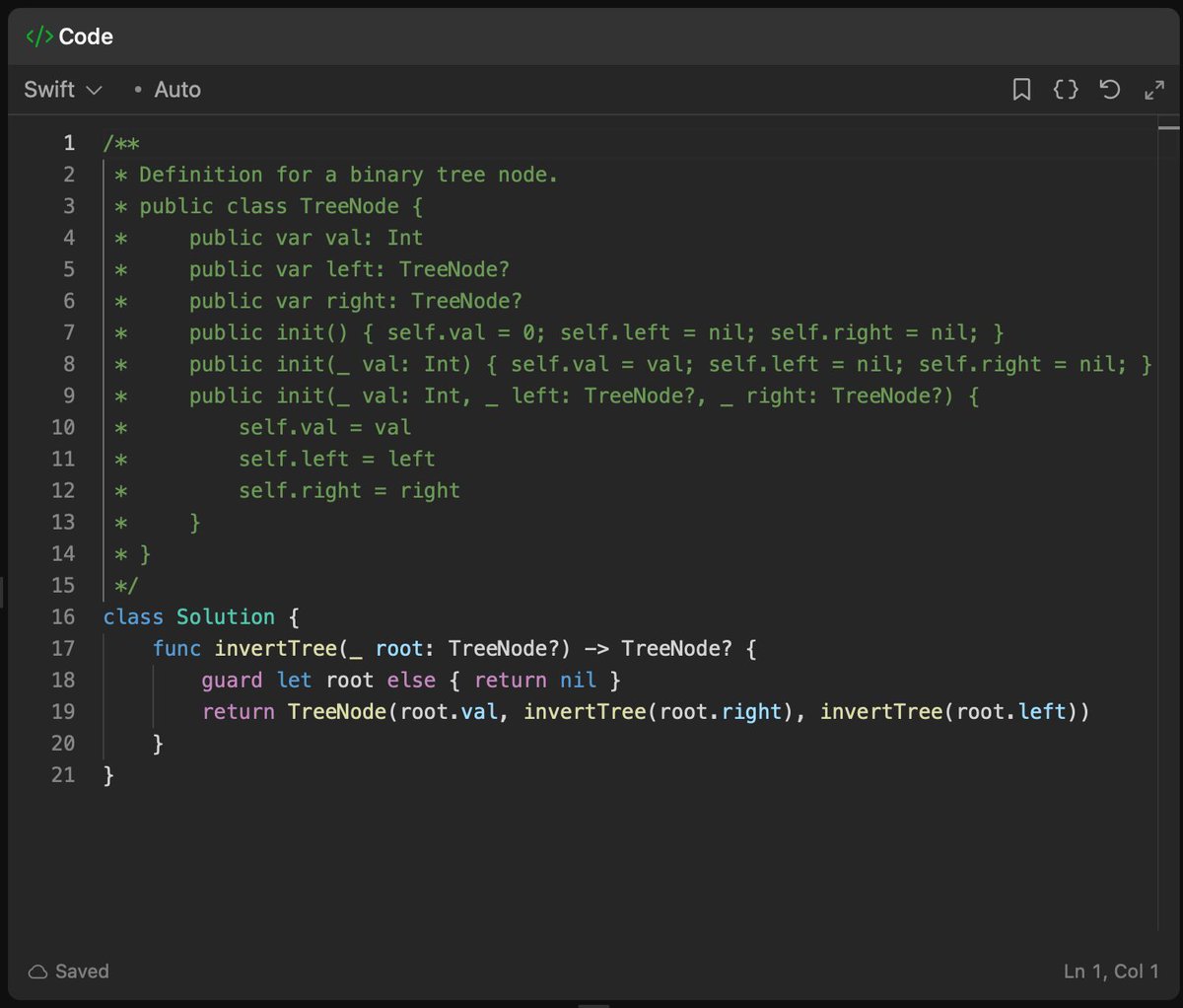 jacobtechtavern's tweet image. LeetCode Grind: Invert Binary Tree 

Invert a binary tree? Completed it, mate.

As with all recursion questions, I kind of just started typing and it magically solved the test cases. 

Basically each iteration works with a smaller subtree, and eventually you are inverting…