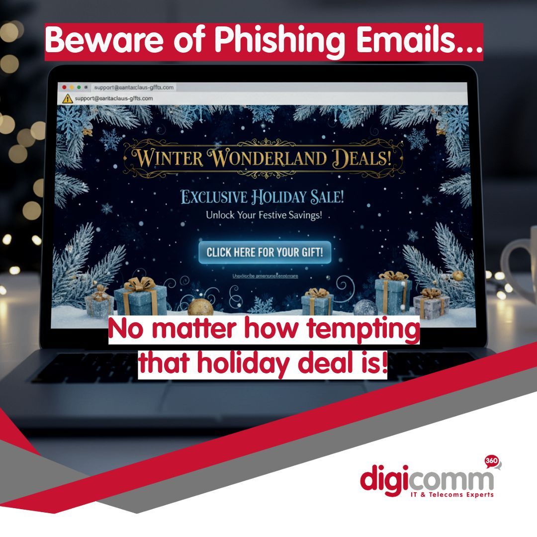 The Christmas rush is the perfect time for cyber scammers to strike.
Fake emails, dodgy delivery texts, cloned websites - they’re everywhere right now.

🎄 Read it here: digicomm360.com/seasonal-cyber… 

#CyberAwareness #ChristmasSecurity #ScamAlert #BusinessProtection #Digicomm360