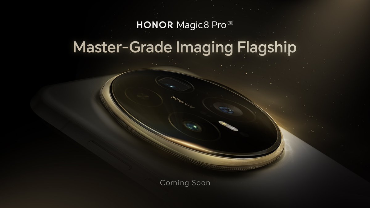 TechHome100's tweet photo. Honor Magic 8 Series launching soon globally 🌏
#Honor #HonorMagic8 #HonorMagic8Pro https://t.co/EcB08vD9BZ