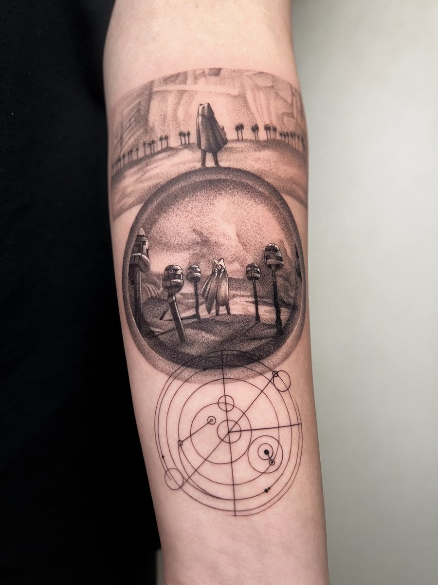 vinNAYSH's tweet photo. Victory and Death. 

Thank you to Miss Black from Vimana Tattoo studio for bringing this scene from the screen to ink + the reference to the Jedi games! https://t.co/qdFojYRaJ0