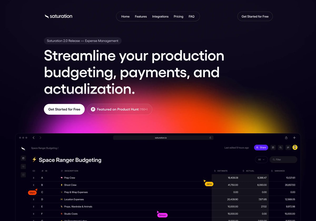 Saturation Header - Budgeting, Payment &amp; Actualization SaaS for Production✨