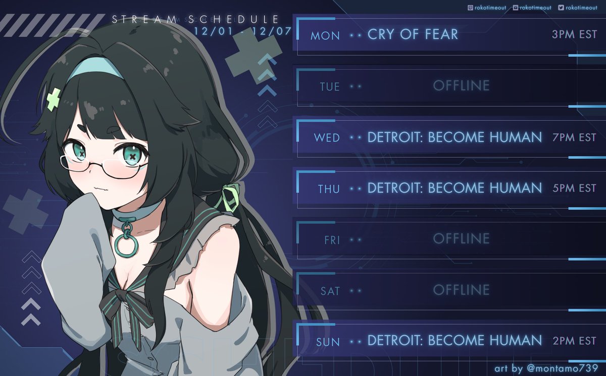 rokotimeout's tweet image. STREAM SCHEDULE FOR THIS WEEK!!!
pls come, ill be awaiting your arrival ~🩵