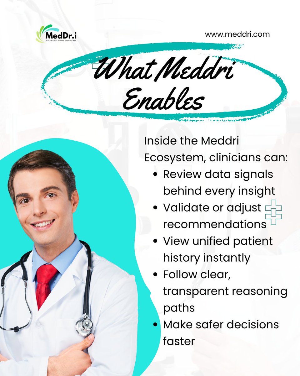 meddri_health's tweet photo. Clinicians are innovative, but they are also careful because healthcare involves lives.
This post highlights why clinicians hesitate with AI, and how Meddri's transparent clinical intelligence changes things
See more. Link in bio.
#Meddri #DigitalHealth #ClinicalIntelligence https://t.co/M0yjI3bflN