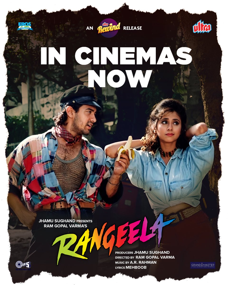 Experience Rangeela the way it was meant to be — IN CINEMAS NOW! 🎬

#Rangeela #30YearsofRangeela #RangeelainCinemasAgain #Rangeelaon28thNov #UltraRewind

<a href="/AKPPL_Official/">Aamir Khan Productions</a> <a href="/UrmilaMatondkar/">Urmila Matondkar</a> <a href="/bindasbhidu/">Jackie Shroff</a> <a href="/arrahman/">A.R.Rahman</a> <a href="/RGVzoomin/">Ram Gopal Varma</a>