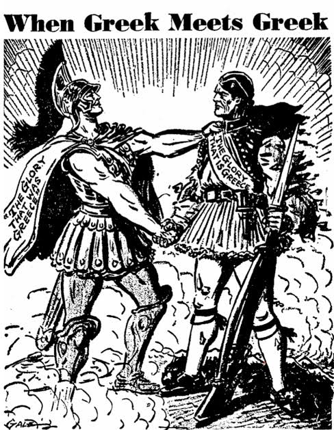 HellenicEchoes's tweet image. An Ancient Greek and a Modern Greek soldier 🇬🇷