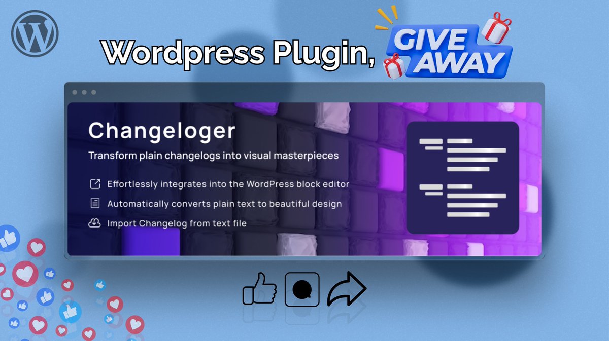 spider_themes's tweet photo. 🎉 Back Again! Win 10 FREE Changeloger Pro Licenses!
✨ What You’ll Get:
• Pro License
• Real-time change tracking
• Full update control
• Smooth WP integration
To join:
👉 Follow
👉 Like
👉 Repost
👉 Comment “Need it”
#WordPress #Giveaway #Changeloger #plugin #spiderthemes https://t.co/IWyFqveclU