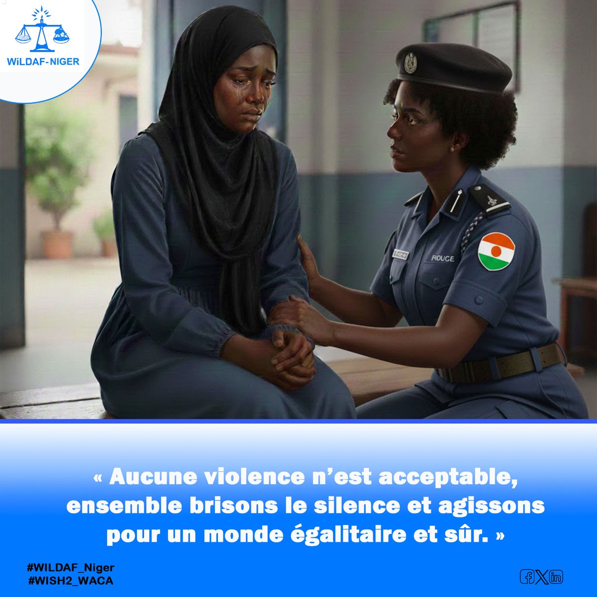 Aucune violence n’est acceptable, ensemble brisons le silence et agissons pour un monde égalitaire et sûr.
<a href="/CentreOdas/">Centre ODAS</a>
<a href="/WILDAFAO/">WiLDAF -Afrique de L'Ouest</a>
<a href="/wildaf_niger/">Wildaf Niger</a>
<a href="/ong_raes/">ONG RAES</a>

#WISH2_WACA
#WILDAF_Niger