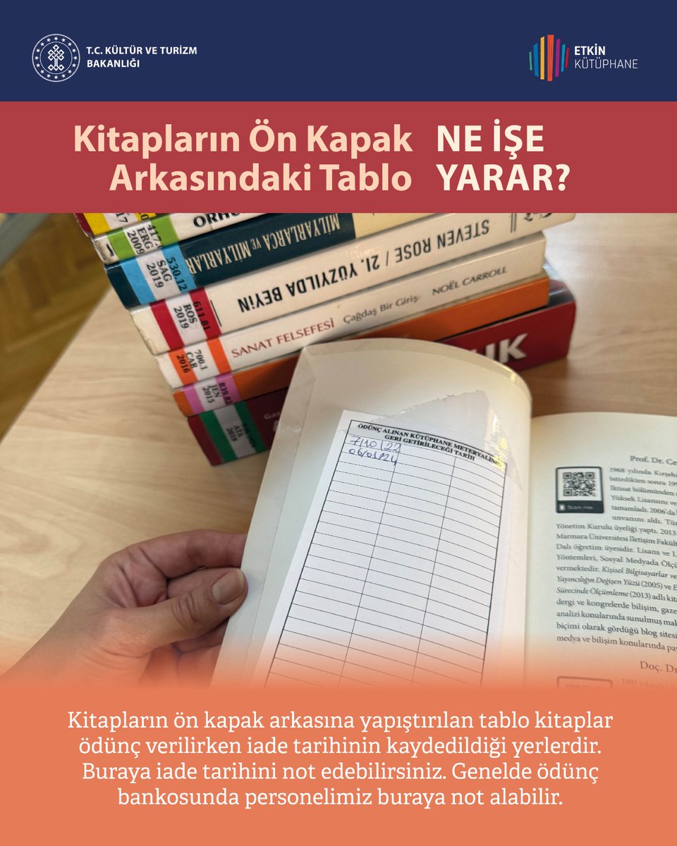Kitapların Ön Kapak Arkasındaki Tablo Ne İşe Yarar?

Kütüphanelerimizde ödünç verilen kitapların ön kapak arkasında yer alan tablo, iade tarihlerinin düzenli bir şekilde takip edilmesini sağlayan temel bir kayıt alanıdır.

Ödünç aldığınız kitabın iade tarihini bu tabloya not
