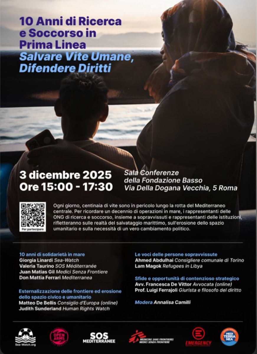 RescueMed's tweet photo. Mercoledì 3 dicembre a #Roma una giornata con due eventi dedicati a dieci anni di soccorso civile nel #Mediterraneo: 

nonostante tutto, le organizzazioni della flotta civile continuano a salvare vite umane e a difendere i diritti delle persone.

@SenatoStampa @fondazionebasso https://t.co/VNKkOuHNQG