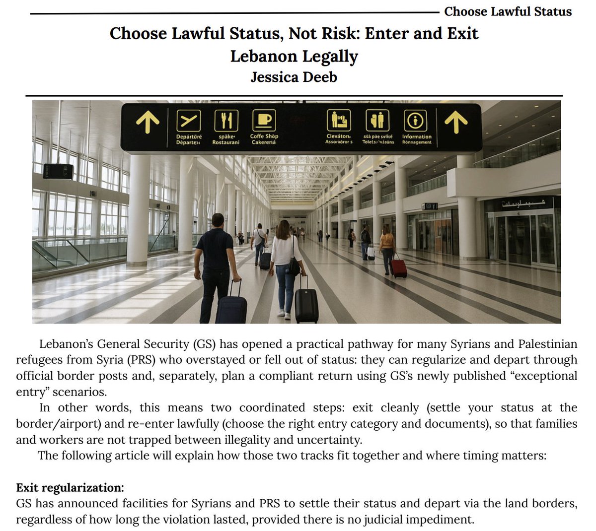 SALAMASgroup's tweet photo. An article written by Attorney Jessica Deeb, titled ‘Choose Lawful Status, Not Risk: Enter and Exit Lebanon Legally’, published in the November issue of the law journal issued by the SALAMAS Law Firm - Legal Review. The magazine ‘Mahkama’ features the article on its website. https://t.co/yasmA2JMT9