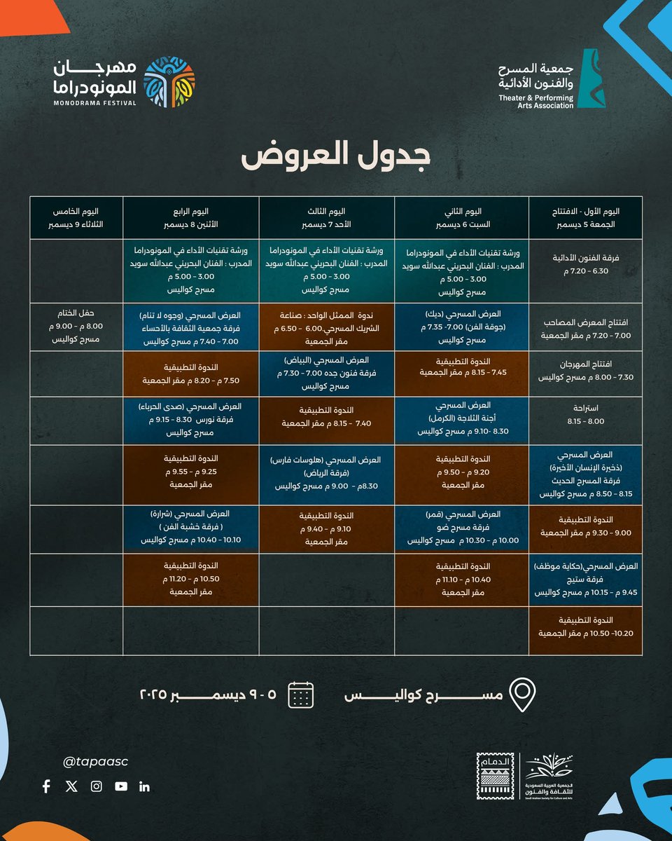 في الانتظار ..جدول عروض مهرجان المونودرما في الدمام