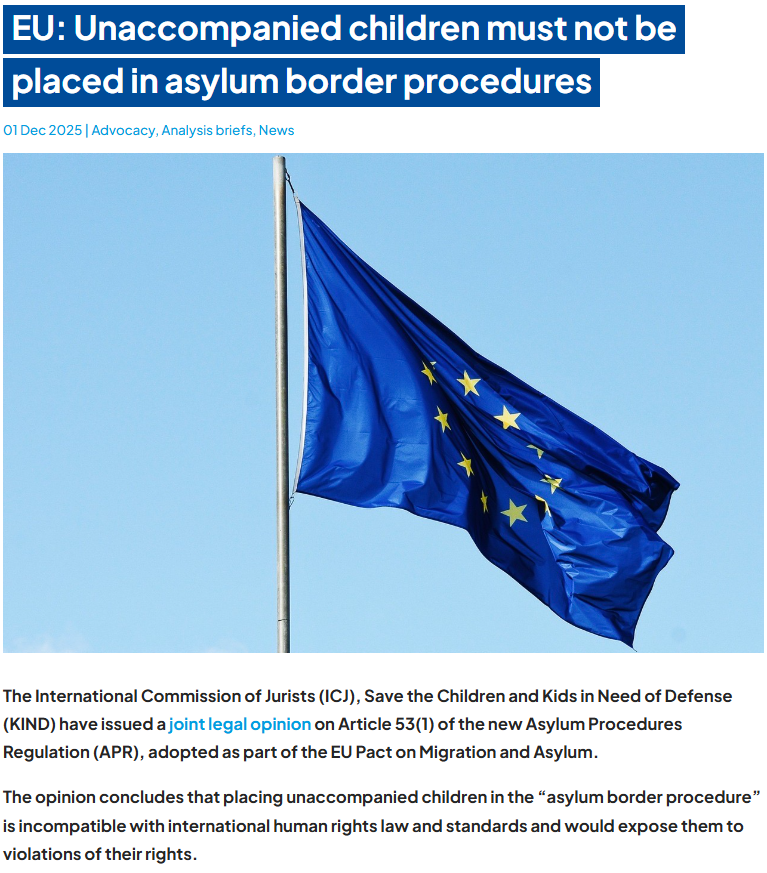 EuropeIcj's tweet image. 🚨Unaccompanied children must never be placed in asylum border procedures
🇪🇺The @ICJ_org, @SaveChildrenEU &amp;amp; @supportKIND call on EU Member States to implement the new Asylum Procedures Regulation in a manner that guarantees the rights of children 
👉icj.org/eu-unaccompani…