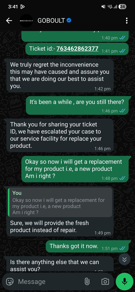Amankum40569867's tweet photo. Sent my @GOBOULT earbuds for service 3 times (Ticket 763462862377). After the 2nd service, your agent told me to select a post-warranty date so the request goes through and assured a replacement.
Now I’m told it’s “out of warranty.” I have proof. Please resolve. @jagograhakjago https://t.co/zAx3DnJWeV