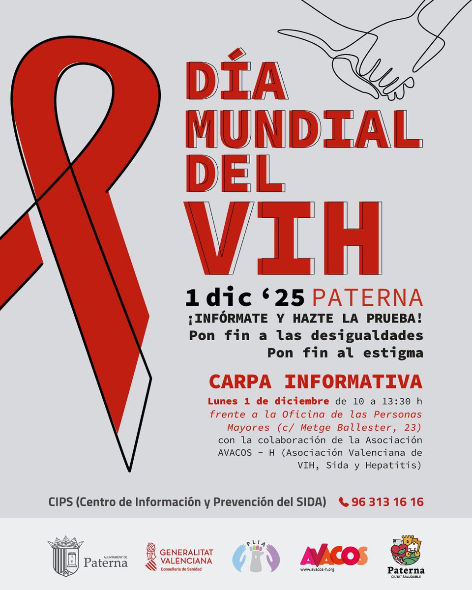 DÍA MUNDIAL DEL VIH - PATERNA 2025

Con motivo del Día Mundial del VIH y el SIDA, el Ayuntamiento lanza una campaña para informarse, resolver dudas y ayudar a eliminar desigualdades y estigmas