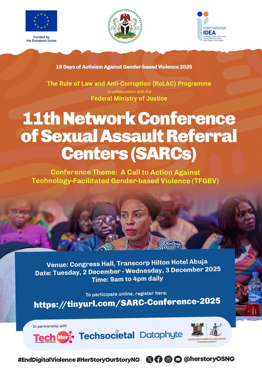 RoLACNG's tweet image. As part of the lined up activities and campaign for #16DaysOfActivism 2025, the Rule of Law and Anti-Corruption (RoLAC) Programme is pleased to be collaborating with the Federal Ministry of Justice (@FedMinOfJustice) to convene the 11th Network Conference of Sexual Assault…