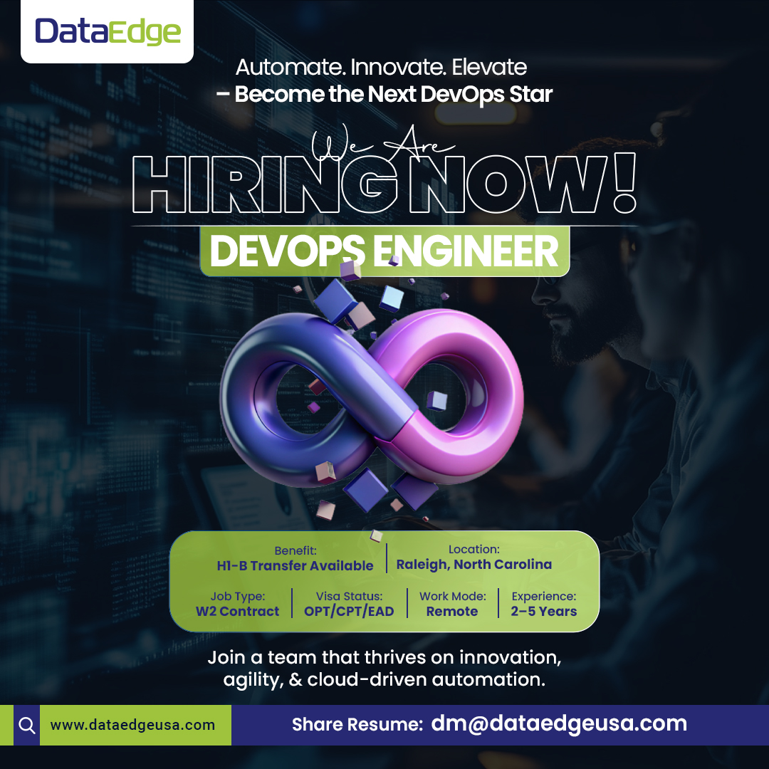 dataedgeusa's tweet image. 🌟 Automate. Innovate. Elevate – Become the Next DevOps Star! 🌟

Role: DevOps Engineer &amp;amp; 🧑‍💻 Experience: 2–5 Years
📩 Share Resume: dm@dataedgeusa.com
.
.
#devops #devopsjobs #cloudengineering #automation #ci_cd #sre #hiringnow #techjobs #raleighjobs #remotejobs #optjobs