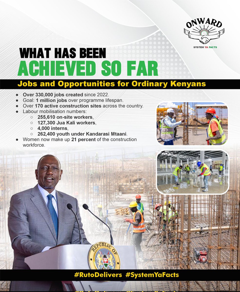 More than 170 construction sites are active across the country, injecting money directly into villages and towns.

#AffordableHousingPlan boosts small enterprises. Boma Yangu supports a fair, inclusive economy benefiting countless local businesses.
