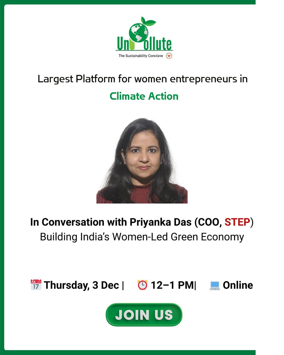 Heard about UnPollute but not sure what it really is?

Join our online introductory session to explore this unique platform that brings together climate innovation, women-led solutions, sustainability leadership, and community-driven impact.<a href="/herkeyofficial_/">HerKey</a> <a href="/SustDev/">UN DESA Sustainable Development</a> <a href="/SEforALLorg/">Sustainable Energy for All</a>