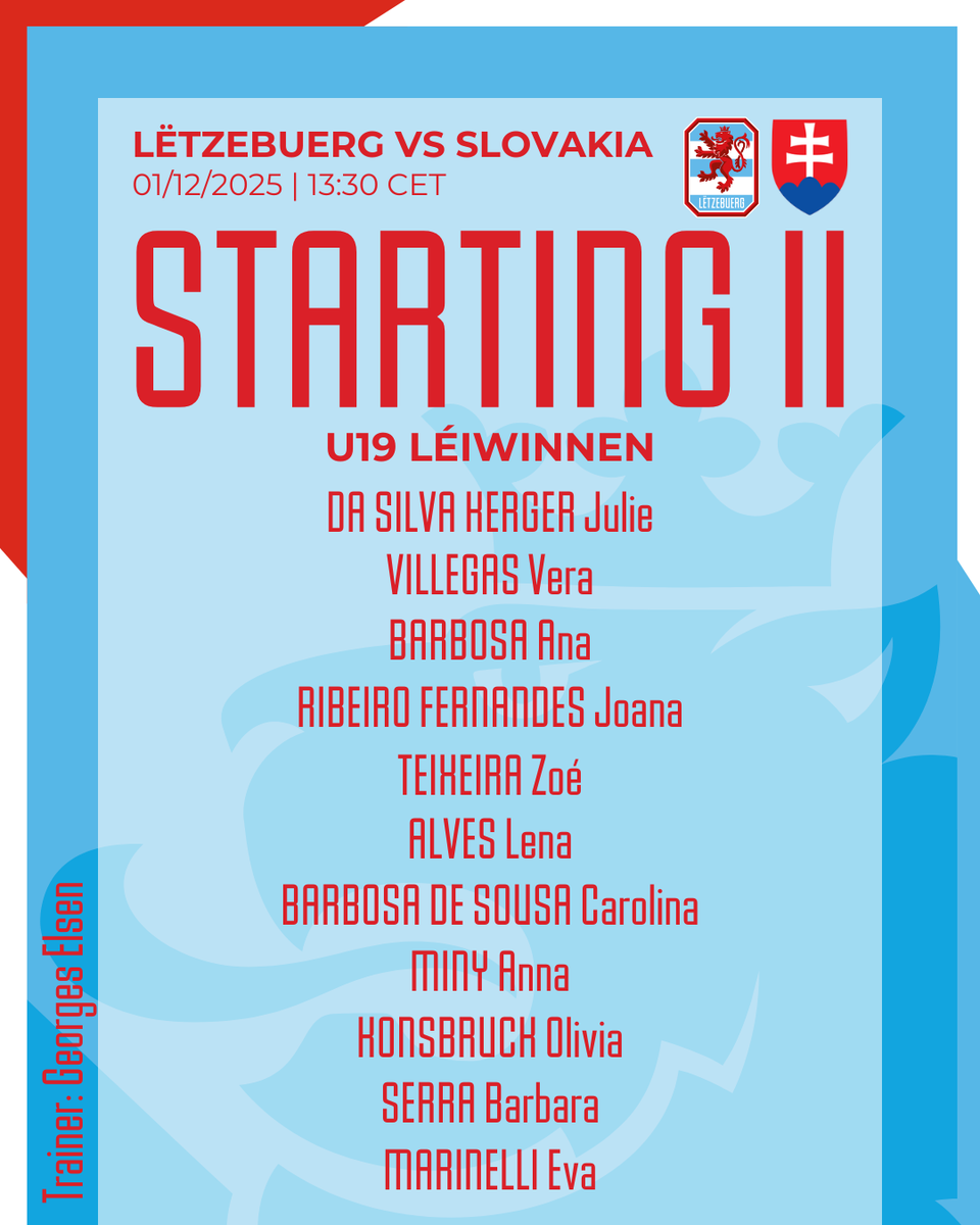 TEAM NEWS📋🔴🦁

#RoudeLéiwHuelSe #U19Léiwinnen #LUXSVK