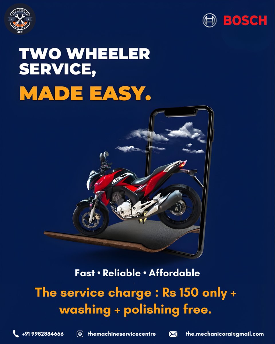 service__centre's tweet photo. Why wait in long queues when bike servicing can be this easy? 🔧🏍️
Fast, reliable, and affordable — get your two-wheeler serviced for just ₹150 with free washing + polishing!

#TwoWheelerService #BikeService #BikeCare #AffordableService #FastAndReliable #MotorbikeMaintenance https://t.co/oCnbyazJFa