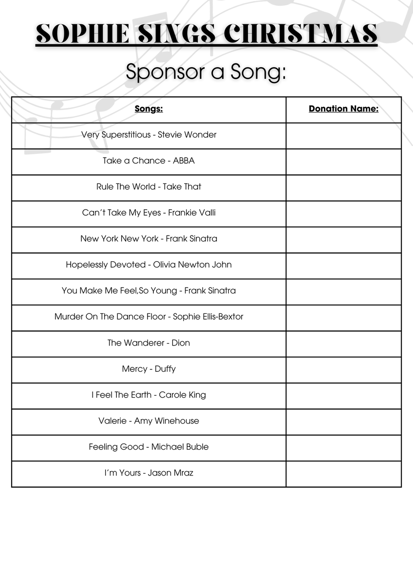HeatonTennisSC's tweet photo. 'Sponsor a Song!'

For our Clubs Christmas Party - 'Sophie Sings Christmas' - on the 12th of December, we are running our 'Sponsor a Song' special.

If you would like to give a donation please let us know the song you would like to sponsor and how much.

Thank you. https://t.co/lYbC5Q9IE0