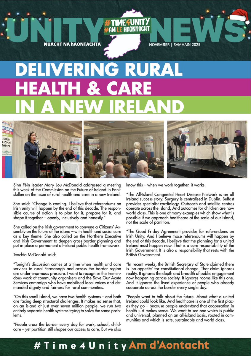 dfertl's tweet image. #SinnFéin&apos;s latest Unity News is out. Contents include:
- Delivering Rural Health &amp;amp; Care In a New Ireland
- Ról na nGael i dTógáil Éire Nua
- An All-Island Health Service Makes Sense!
- Gaeilgeoirí óga agus a ról in Éirinn Aontaithe
PDF here:
sinnfein.ie/wp-content/upl…
#IrishUnity