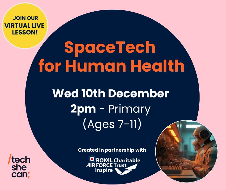 Tech_She_Can's tweet image. 🌌🧬 Teachers - take your students on a journey from space to human health!
Discover how innovations beyond our planet are transforming the way we live, move, hear, see - and even how new medicines are made.

Join us for Space Tech for Human Health, a FREE 45-minute Tech We Can…