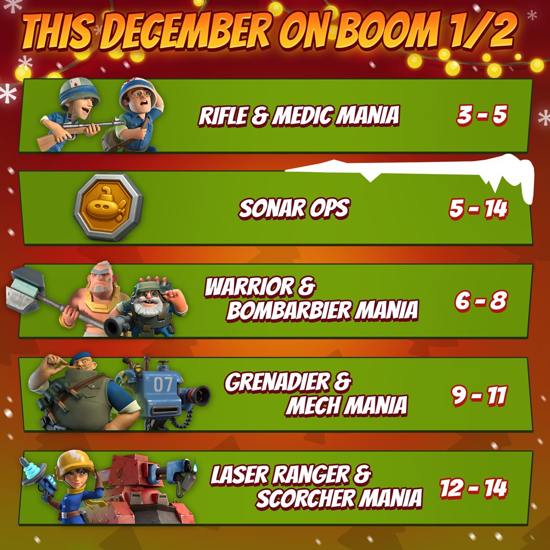 BoomBeach's tweet image. December is looking festive… and explosive 🎄🎆

From Manias and Sonar Ops to the vibrant Fireworks Crab, the month is stacked with action. Plus, a brand new Warships Season to close out the year.

Which one are you most excited for, Commander?