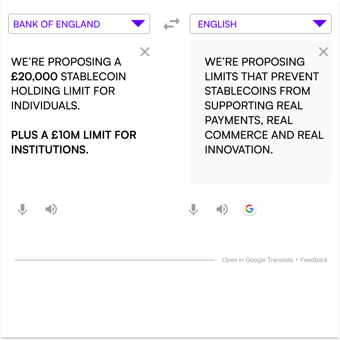 We translated it for you.

Don’t let the banks restrict your ability to innovate.
Sign the petition ⟶ petition.parliament.uk/petitions/7305…