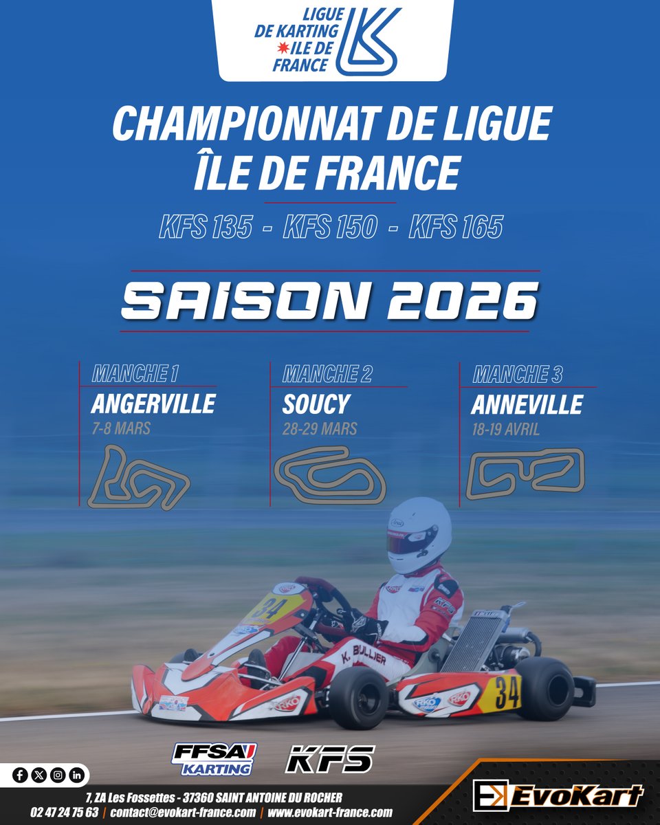 Les KFS sont de retour en Île-de-France en 2026 ! 🔥
KFS 135 – 150 – 165 ➜ un championnat structuré et accessible.
📅 Angerville (7-8/03)
📅 Soucy (28-29/03)
📅 Anneville (18-19/04)

📝 Article complet : evokart-france.com/les-kfs-font-l…

 #KFS135 #KFS150 #KFS165 #KartingPassion