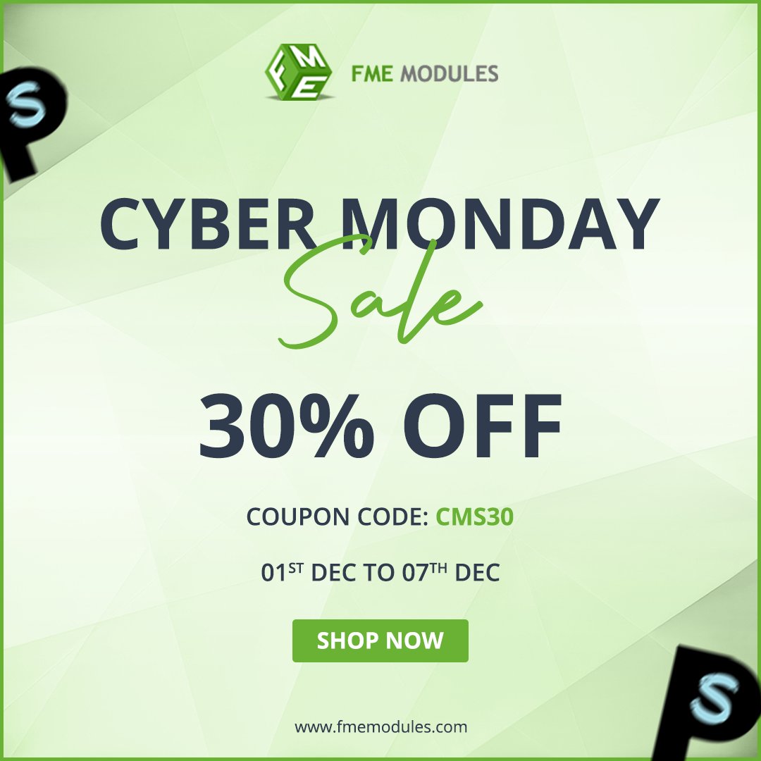 FMEModules's tweet image. CYBER MONDAY ALERT! Get 30% OFF everything at FME Modules with code CMS30 🎉 Sale ends 7th Dec — don’t sleep on this!
🛒 Shop now: fmemodules.com #CyberMonday #CyberMondayDeals #PrestaShop #Ecommerce  #FMEModules #ecommercedevelopment