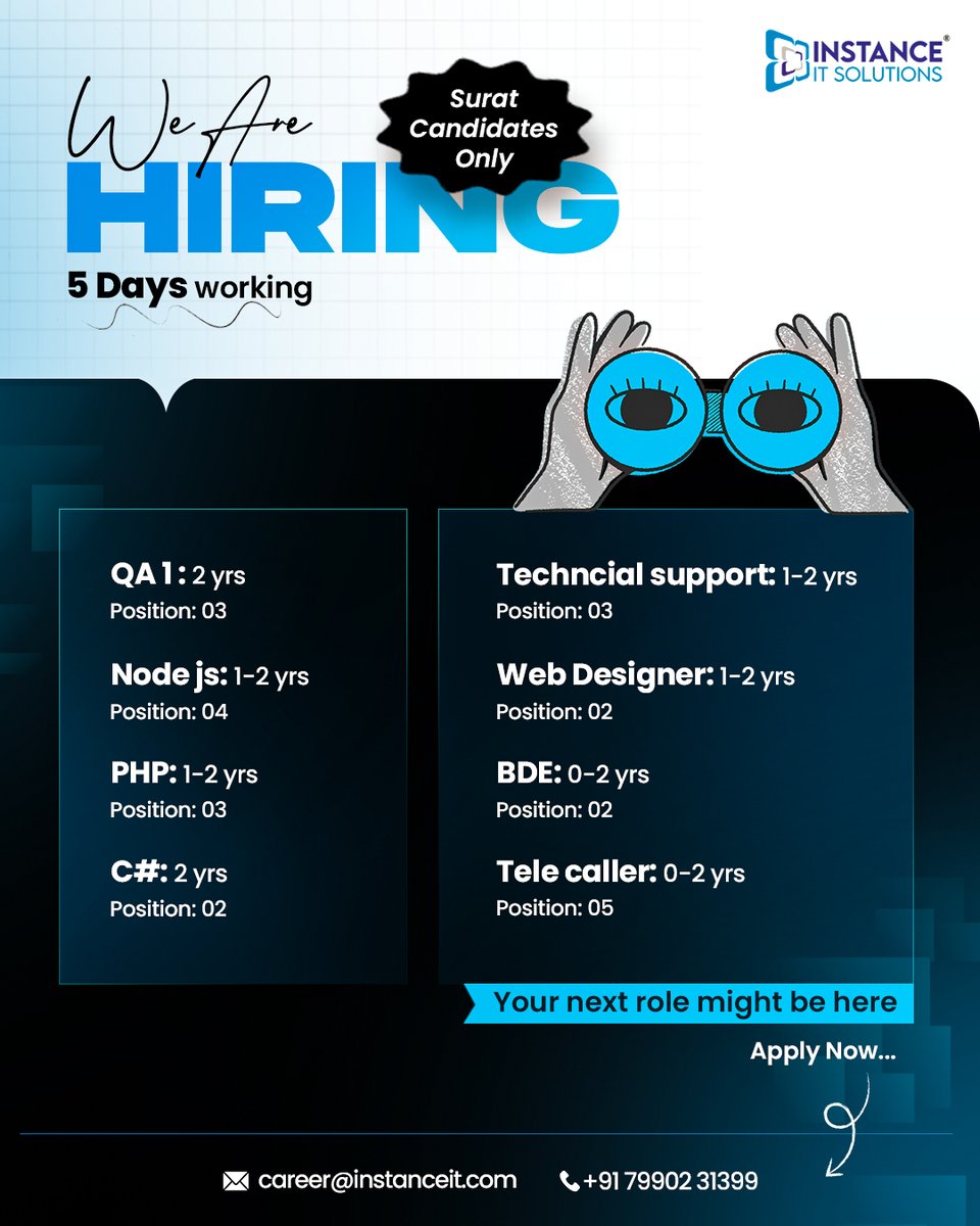 instance_it's tweet image. 🚀 Surat Talent, We Want You!

 At Instance IT Solutions, we’re expanding multiple teams across development, QA, support, design &amp;amp; communication roles.

#InstanceITSolutions #WeAreHiring #HiringInSurat #SuratJobs #TechJobs #DesignJobs #DeveloperJobs #QACareers #ITJobsSurat