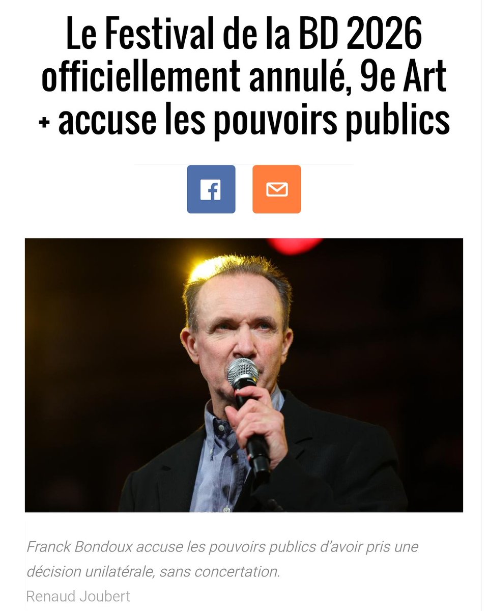 C'était inéluctable : le FIBD 2026 est officiellement annulé par 9eArt+. 

Les avocats de la société accusent les pouvoirs publics de cette mise à mort. On n'a pas fini d'en parler, car la suite passera donc par les tribunaux.

Détails sur Charente Libre :
charentelibre.fr/culture-et-loi…