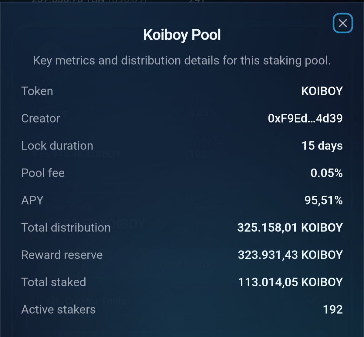 95.51% APY + 70% of the fees from every trade saving the oceans…  
and 11% of TOTAL $KOIBOY supply is already staked up.

Live numbers right now:

• 95.51% APY (15-day lock)  
• 192 active stakers  
• 113,014 $KOIBOY staked = 11% of entire supply actively compounding  
• 70%
