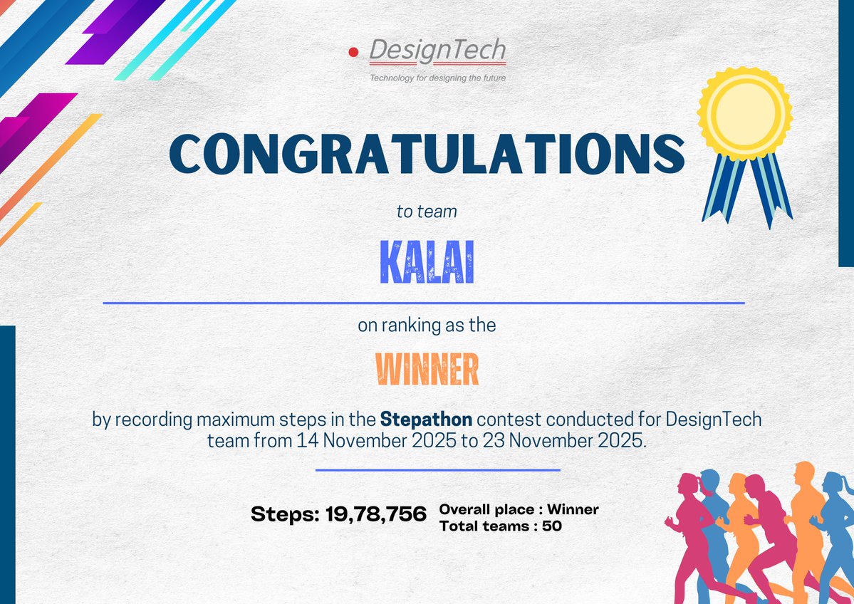DesignTechSys's tweet image. DesignTech Stepathon 2025 brought 200+ participants together for a fun, energetic step challenge—congrats to all the winners!

#DesignTech #Stepathon2025 #FitnessFun #StayActive #WorkplaceWellness #KeepWalking #Takealeap
