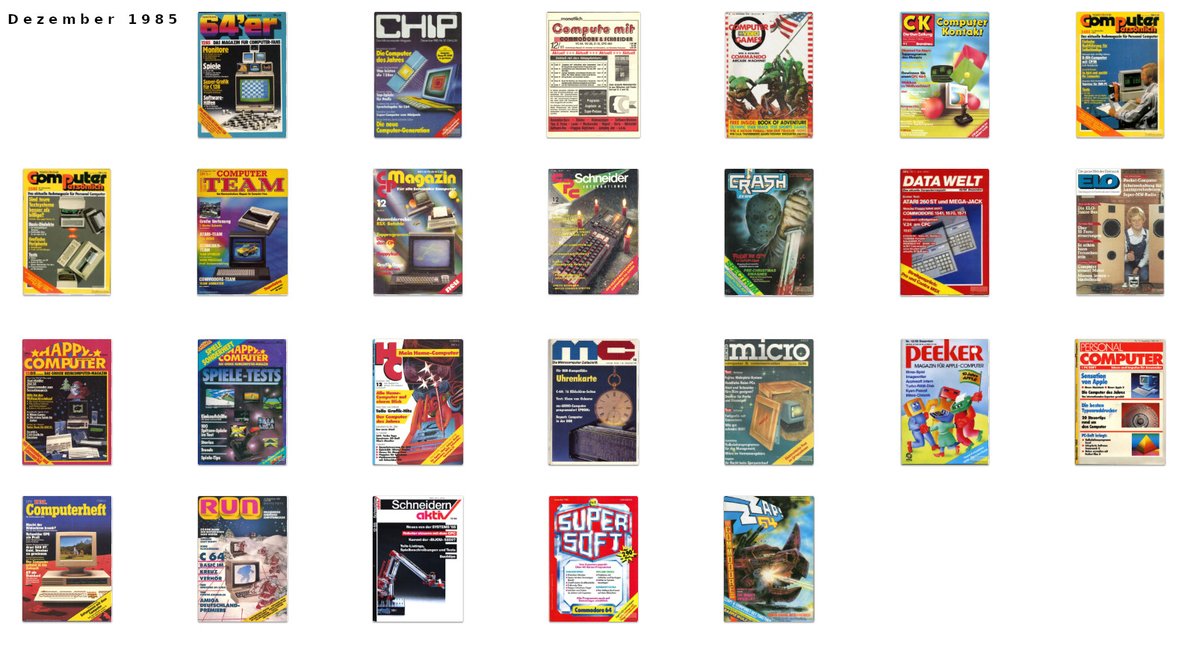 Retrojournal_de's tweet image. Dezember 1985 im Überblick … eine ganze Reihe Computerzeitschriften – aber nur wenige richtige Weihnachtsvibes.
 Welche ist euer Favorit? 🎅✨
Und mal ehrlich: welches Cover fällt komplett aus der Reihe?
#Retro #C64 #CPC #Amiga #Homecomputer #1985