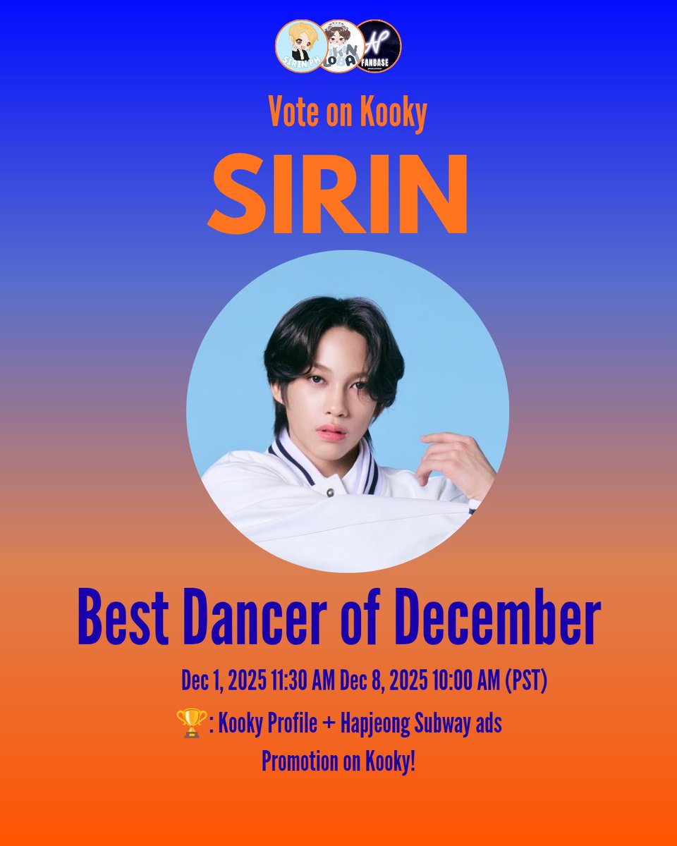 SirinGlobal's tweet photo. 📣 Attention, Polarins!

Our Thai Ice Prince, Sirin is nominated for the Best Dancer of December on Kooky and is currently on Rank 2! We humbly ask your help for Sirin to win the Rank 1 🙏

🗓: Dec. 1-Dec. 8, 10:00 AM (PST)

 🔗https://t.co/KuMF4nNFZd

#시린 #SIRIN #สิริน #シリン https://t.co/47Kr4TTqj2