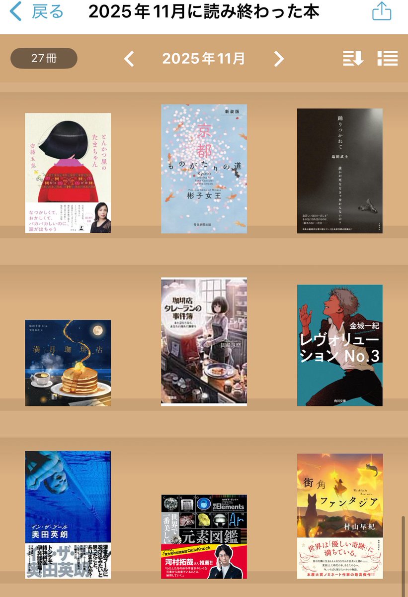 #11月読了本
#読了
#本棚

27冊読みました📕

11月は「硝子の塔の殺人」→「方舟」で、
ミステリーに目覚めました！
そして、読書垢さんに教えていただいた「十二国記」が面白すぎる！

いや〜、本のある生活、最高だなぁ📚✨