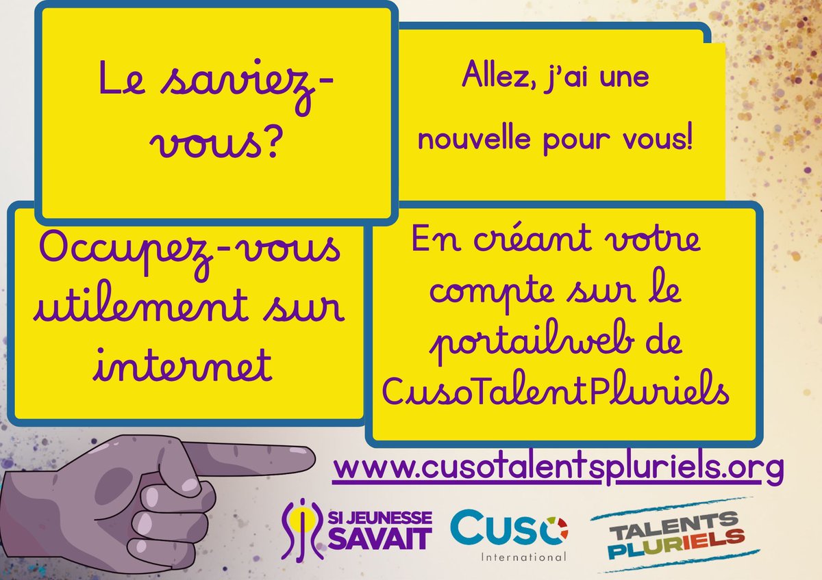 Si Tu es Jeune en RDC;  alors 
Ton avenir commence ici 👉 cusotalentspluriels.org

AVANT DE CREER TON COMPTE complète ce formulaire : forms.gle/LUS16t951sizM4…  pour être assisté en cas de difficulté. 

infos : 0890000660