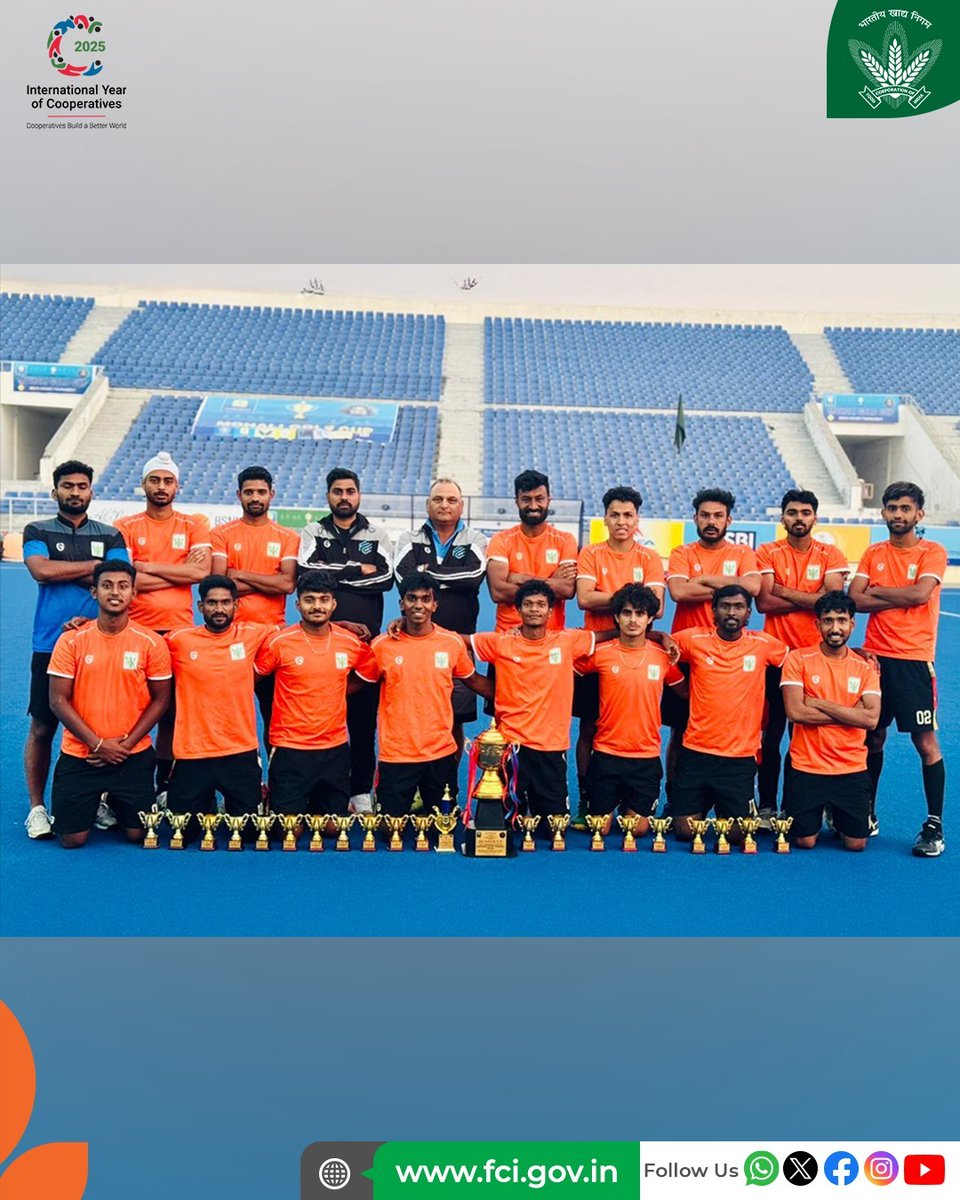 FCI_India's tweet image. A Proud Performance by the Food Corporation of India #Hockey Team! 

FCI finished as Runners-up at the All India #Mohali Gold Cup Hockey Tournament, after a thrilling 5–3 match against RCF on 30th November 2025.
A commendable effort and an inspiring display of skill and teamwork!