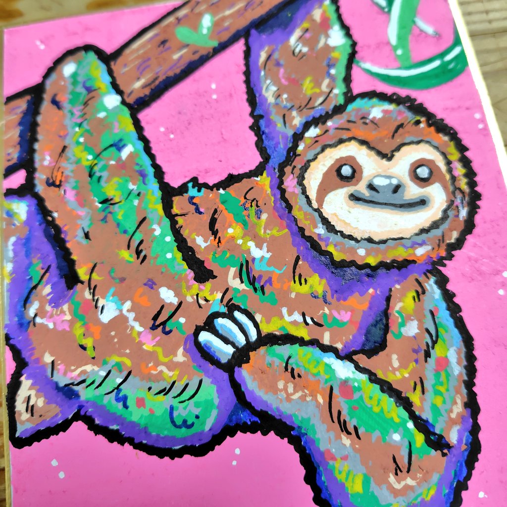 ③カラフル動物展 ナマケモノ01 🖼色紙 🎨アクリルペン（POSCA