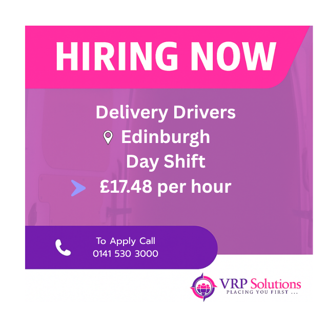 VRP_Solutions_'s tweet photo. 📢 Hiring Delivery Drivers – Edinburgh

Start ASAP
Mon–Fri shifts £17.48/hour

Requirements: 1yr experience, 3.5t van capability, max 6 licence points, able to lift 30kg.

📞 Apply: 0141 530 3000

#VRPSolutions #EdinburghJobs #HiringNow #DrivingJobs #WeeklyPay #PlacingYouFirst https://t.co/mqlBqRn1Wc