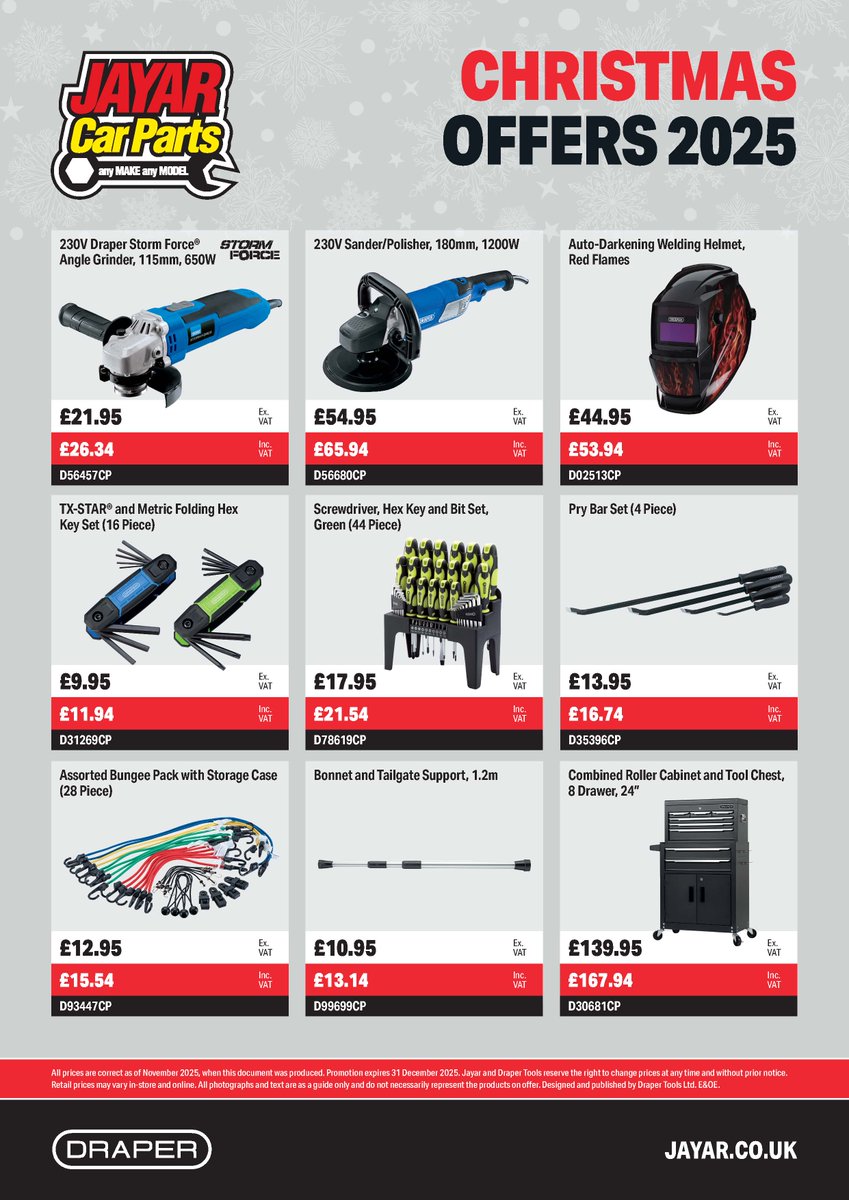 JayarCarParts's tweet photo. #TOOLS GALORE!
Gift ideas or your treat your workshop this December!
Call your local Jayar to order!
Find a branch near you👉https://t.co/TeYCaSvSKF
#tooloffers #toolsale #toolsfortrade #toolsfordiy https://t.co/PoYPP6IHw5
