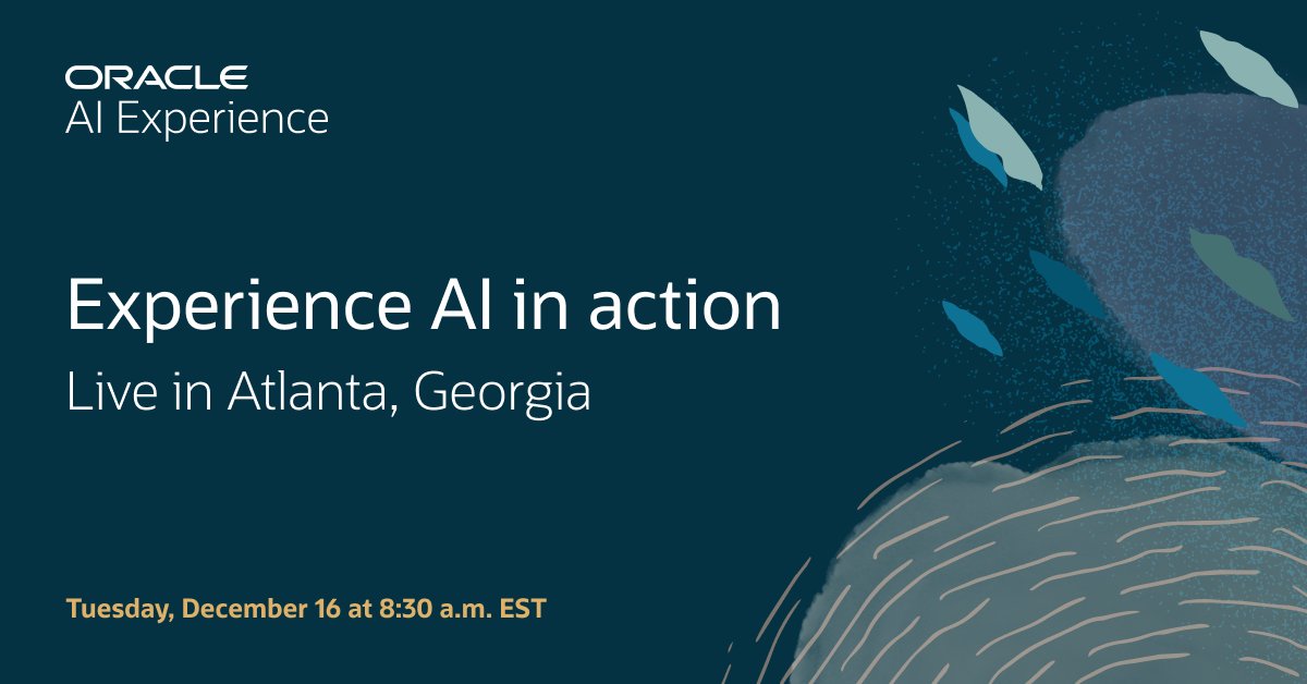 daltonrdo's tweet image. Whether you’re a developer, analyst, or business leader—Oracle AI Experience offers you a chance to get hands-on with groundbreaking Oracle GenAI and agentic AI solutions. Register today to experience expert sessions and hands-on labs live in Atlanta: social.ora.cl/60117xLLd