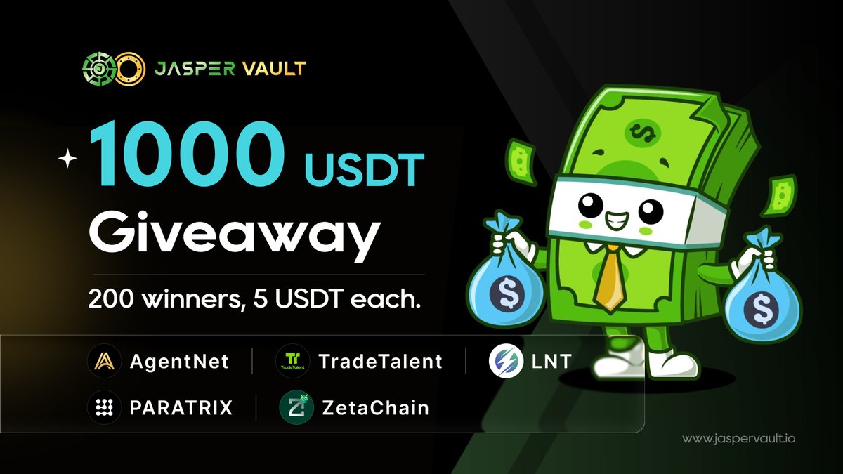 jaspervault's tweet image. The market might be cold, but we&apos;re bringing the heat! 

🔥 We&apos;re giving away $1000 in USDT to warm up our amazing community.

🔥200 lucky winners will each get 5 USDT!

Here’s how to enter👇 
1️⃣ Follow @AgentNet_io @TradeTalentAI @lnt_btc @Paratrix_xyz @zetachain_ch @jaspervault…