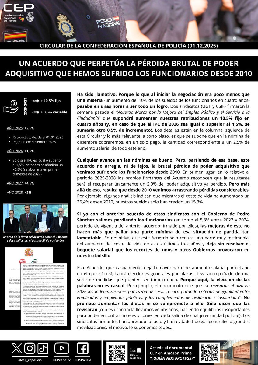 🗓️ Una negociación exprés (en la que lo que un día era inaceptable pasaba a ser aceptable dos días después) que no saca nuestras nóminas de la brutal pérdida de poder adquisitivo que arrastramos desde 2010. Y más compromisos sin concreción que ya veremos cuándo y cómo llegan 👇🏻