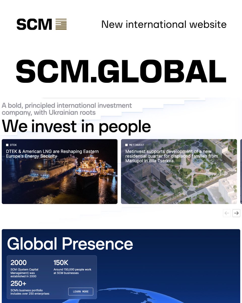🌐 For 25 years, SCM has invested in businesses, innovation, and people. For almost half of that time, we have operated during a full-scale war — yet we continue to build.

Today, we are launching our new website at SCM.GLOBAL to mark the next chapter in our story