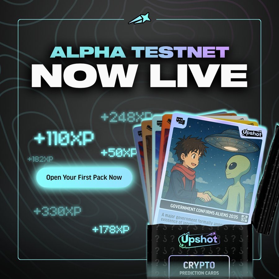 kylewmi's tweet image. 【抽奖福利】成为Upshot早期参与者，赚代币空投！

Upshot是一个卡牌预测市场，刚获Base Batches比赛冠军。

凭邀请码领水、开盲盒卡包赚积分，积分用于TGE后兑换代币。

抽10人送出邀请码 (有额外积分)！

参与方式：
①关注 @kylewmi + @upshot_cards 
②转发本推文
截止于2025/12/4 10:00 (UTC+8)